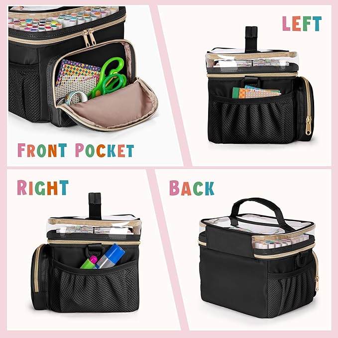 Marker Organizer Case for 100 Markers, Marker Storage Organizer Bag with Divider and Shoulder Strap, Marker Travel Carrying Case with 3 Pockets, Black (Patented Design)