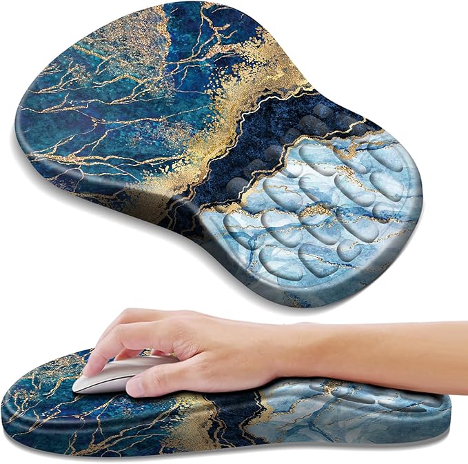 YIWEI Ergonomic Mouse Pad with Wrist Rest - Comfortable Office Mousepad with Memory Foam Wrist Support for Carpal Tunnel Relief, Mouse Pads with Non-Slip Base for Gaming and Home (Marble)