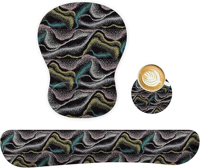 Wrist Rest Support for Mouse Pad Keyboard Set Circle Coaster Gaming Mouse Pad Ergonomic Gel Memory Foam Set for Computer, Laptop, Office, Pain Relief, Comfortably Typing New KM-41