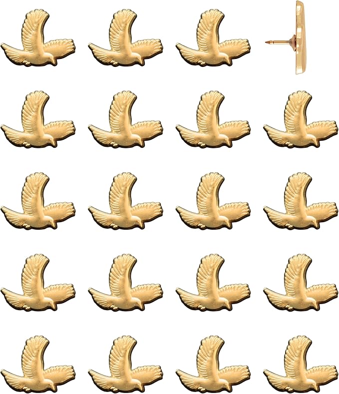 Bird Push Pins - Gold Flying Bird Map Pins - Birdwatching Tacks for Cork Boards, Maps, or Lapel Use - Designed in USA - Set of 20