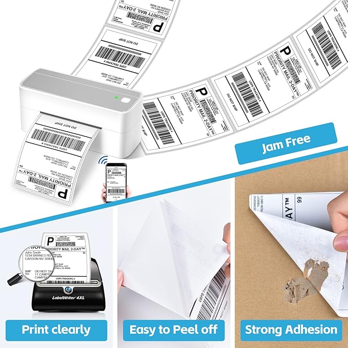 NineLeaf 4 Roll 4''x6'' Direct Thermal Shipping Address Labels with 500 Labels/Roll Compatible for Zebra 2844 ZP-450 ZP-500 ZP-505 Eltron Rollo Thermal Label Printers