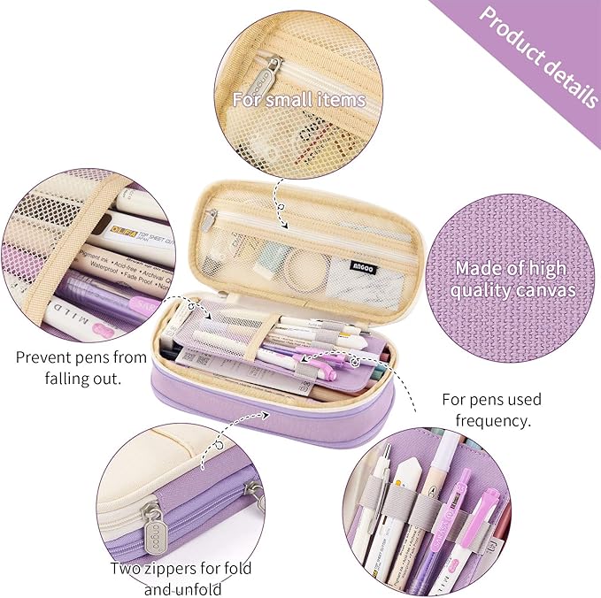 EASTHILL Big Capacity Pencil Pen Case Office College School Large Storage High Capacity Bag Pouch Holder Box Organizer Blue (Purple)