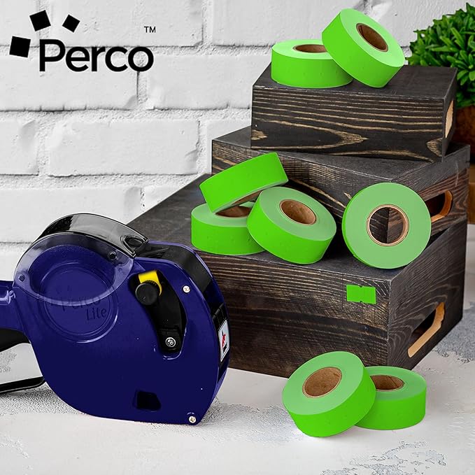Perco 1 Line Fluorescent Green Labels - 80 Rolls, 10 Sleeves, 80,000 Blank Price and Date Gun Labels for Perco 1 Line Price and Date Guns - Made in USA