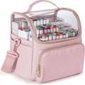 Large Marker Organizer Case for 180 Markers, Marker Storage Bag with Dividers and 4 Pockets for Paint Markers, Paint Brushes, Colored Pencils or Other Art Supplies, Pink (Patented Design)