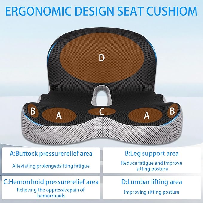 Ergonomic Memory Foam Reenly Back and Seat Cushion & Non-Slip Base with Adjustable Straps for Office Seat Cushion and Car Cushion,Removable Washable Cover- Breathable Mesh