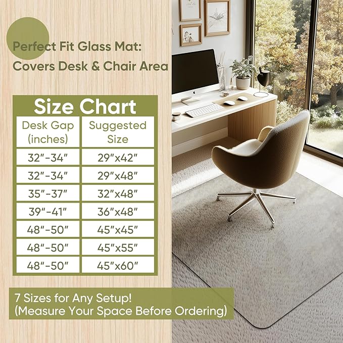Furnbar Office Chair Mat for Carpet & Hardwood, Upgraded 45" x 45" Tempered Glass Chair Mat for Office Home, with 4 Anti-Slip Pads