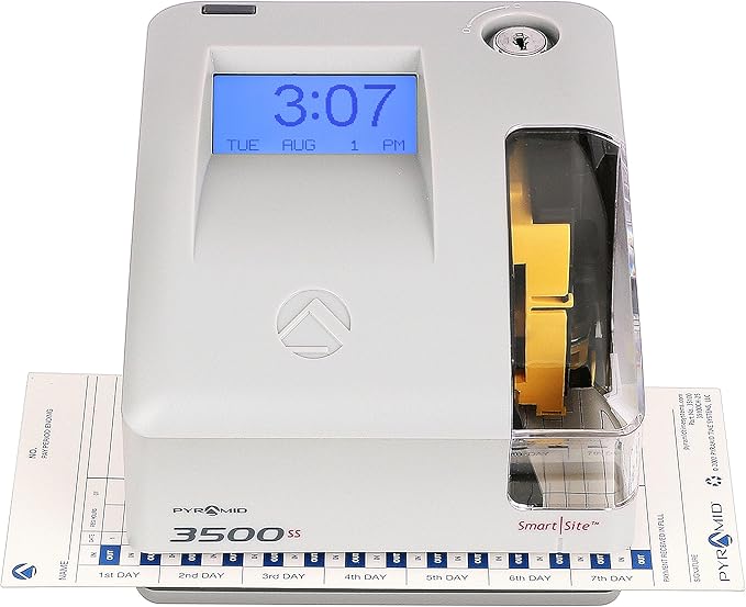 Pyramid Time Systems 3500ss Employment Time Clock & Document Stamp, Unlimited Employees, 5-1/2"H x 6-1/2"W x 6-1/2"D, Gr