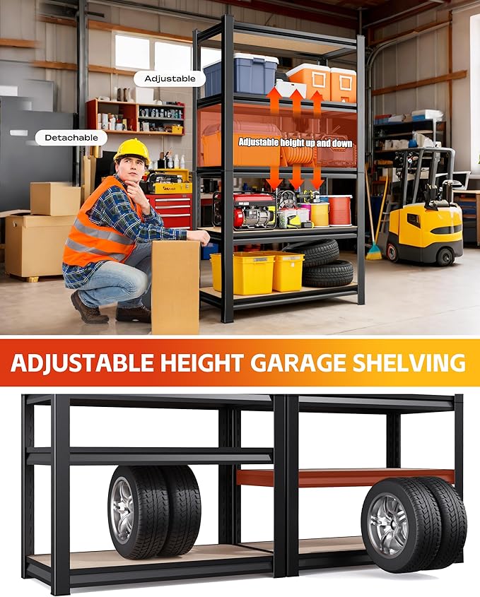 Set of 3 Garage Shelving 5-Tier Heavy Duty Storage Shelves, Adjustable Metal Shelving Unit, Utility Garage Organizer Shelf for Basement, Pantry, Kitchen, Warehouse,15.7" D x 35.4" W x 71.2" H