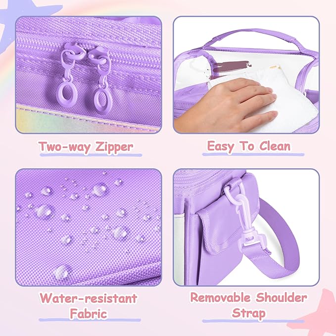 Marker Organizer Case for up to 72 Markers, Marker Storage Bag with Detachable Divider and 3 Extra Pockets, PVC Top Easy Find Your Need, Handle and Shoulder Strap, Purple (Case Only)