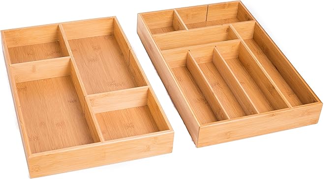 BIRDROCK HOME 2 pc Bamboo Drawer Organizer