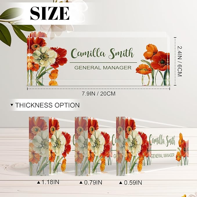 Personalized Name Plate for Desk, Custom Acrylic Desk Name Sign, Office Appreciation Gifts for Women Men Coworkers Boss Teacher Employee (Flower-Floral)