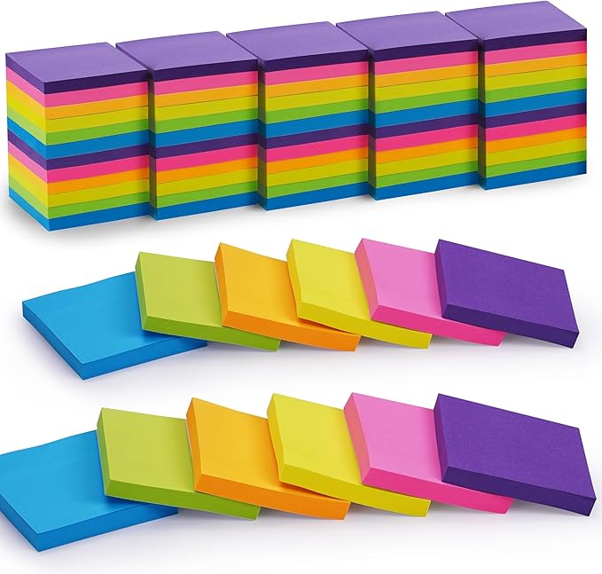 Woswel Sticky Notes 3 x 3 in, 60 Pads, 85 Sheets/Pad, 6 Bright Colors, Self-Stick Notes, Easy to Post for Home, Office, School
