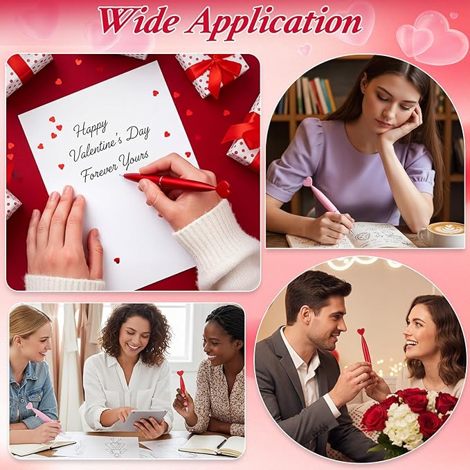 Crtiin 50 Pcs Valentine's Day Heart Shaped Pens Bulk Black Gel Ink Novelty Valentine Party Favor 1.0 mm Heart Ballpoint Pens for Men Women Office Valentine's Day Wedding Party Supply (Red Pink)