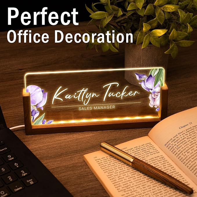 Desk Name Plate Personalized, Custom Office Light Up Name Plate for Desks, Desk Decorations for Women Men Office, Employee Appreciation Gifts for Coworkers