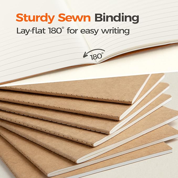 Foliom 24 Pack Kraft Notebooks Bulk A5, 60 Pages Lined Ruled Journals, 8.3x5.5 Inches, Natural Kraft Cover Composition Notebooks for School Office Students Artists