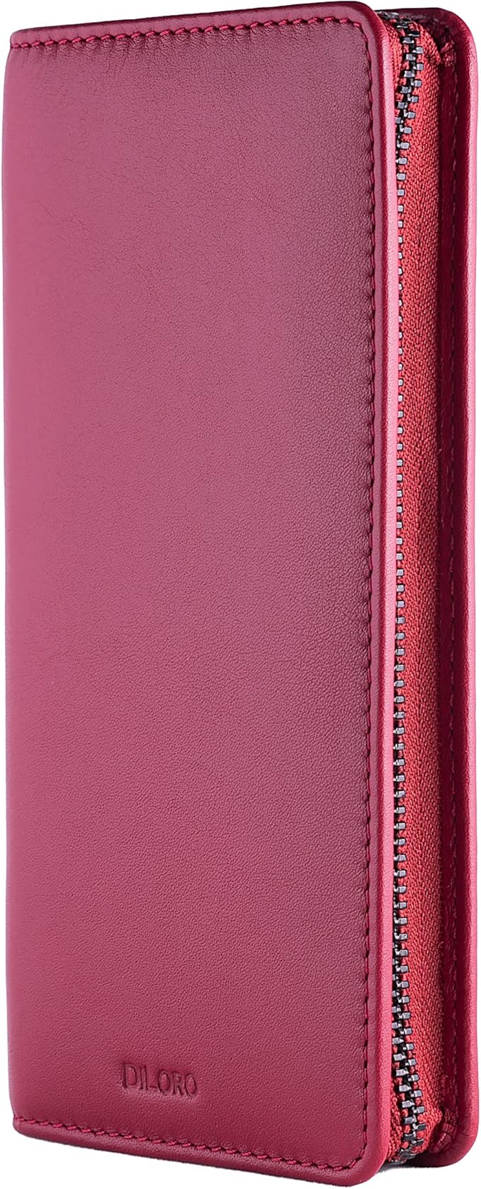 DiLoro Leather Zippered Triple or Quad Pen Case Pencil Pouch Holder for Three or Four Fountain Ballpoint Rollerball Pens or Glasses (Nappa Red)