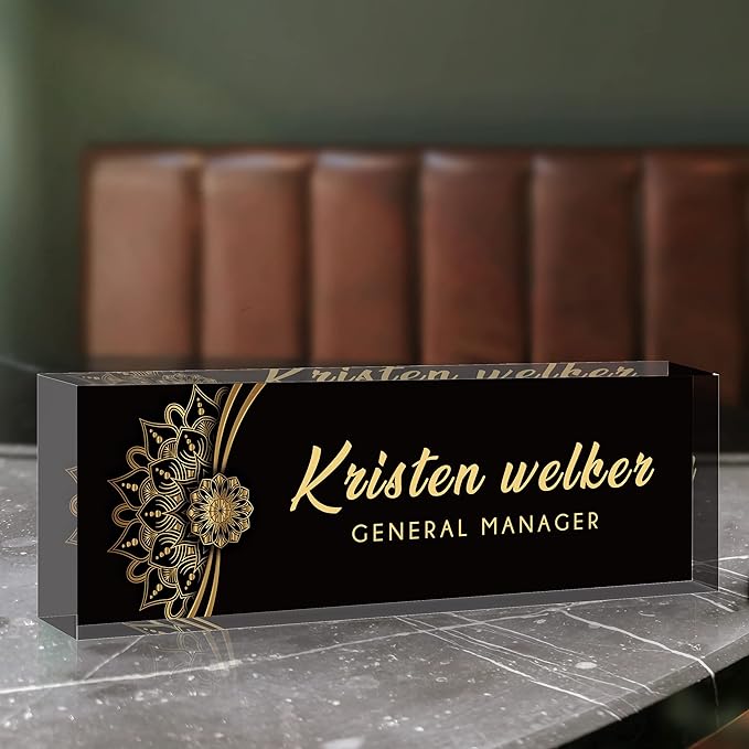 SalaGraphics Desk Name Plate Personalized, Custom for Desk, Office Decor Women Men, Acrylic Accessories, Gifts Coworkers Boss Teacher, Employee Appreciation (Black Flower), 8''(L)x2.5(W)