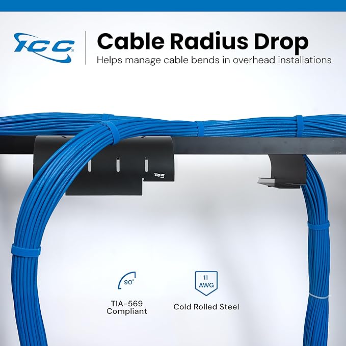 ICC Cable Runway Radius Drop Kit – 2-Pack | Steel, Black Powder Coat, Protects Cable Bend Radius