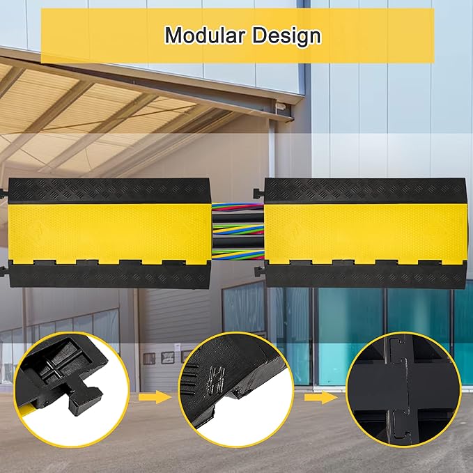 CXRCY Cable Ramp 1 Pack of 5 Channel PVC Rubber Cable Protector,18000lbs Capacity Heavy Duty Speed Bumps Hose Cord Channel Protector Ramps for Wire/Hose/Pipe Hider Driveway Outdoor