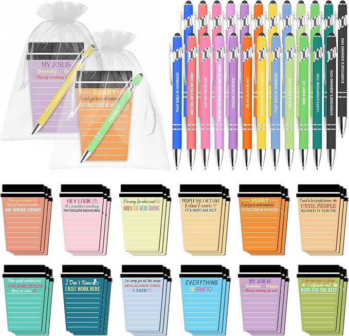 36 Sets Sarcastic Notepads with Sayings Ballpoint Pens Funny Sticky Notes with Snarky Sarcastic Pens Gifts for Coworker Employee Teacher Nurse Office Supplies