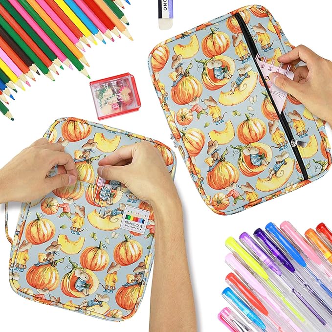 YOUSHARES Colored Pencil Case 220 Slots Pen Case Organizer With Handy Wrap & Zipper, Multilayer Holder for Prismacolor Colored Pencils & Gel Pen (Pumpkin)
