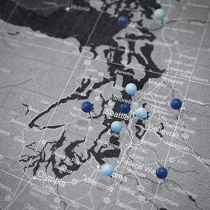 Conquest Maps Push Pin Washington Map Board - With Push Pins to Mark Washington Travels - Handmade in Ohio, USA - Design: Modern Slate