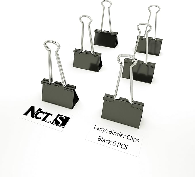 Nctinystore Binder Clips Large Metal Clamp 2 inch / 50 mm (Black, 06-PCS)