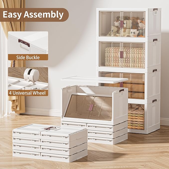 JOYWAVE 3 Tier Storage Bins with Lids,155QT Stackable Closet Organizers,Collapsible Plastic Bins,Storage Drawer,3 Pack Cubes