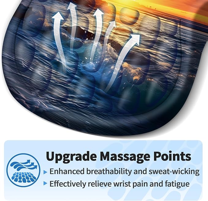 YIWEI Ergonomic Mouse Pad with Wrist Rest - Comfortable Office Mousepad with Memory Foam Wrist Support for Carpal Tunnel Relief, Mouse Pads with Non-Slip Base for Gaming and Home (Sunset Beach)