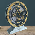 Desk Clock 10 inches with Real Moving Gears Convertible into Wall Clock (Brown and Grey)