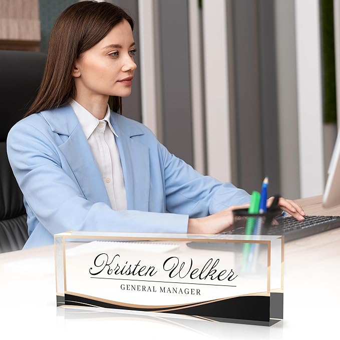 Personalized Office Name Plate, Custom Name Plate for Desks, Office Desk Decorations Gift for Women Men, Acrylic Desk Name Plate for Teacher Coworkers Staff Boss (Business Style-2)