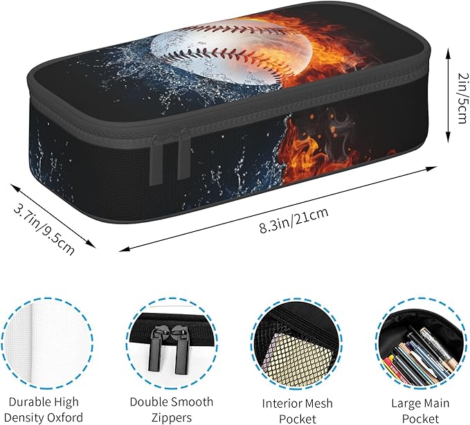 Sports-Themed Baseball Pencil Case for Kids Boys Girls, Big Capacity Black Pencil Pouch, Portable Pencil Box Stationery Storage Desk Pen Bag for School Office