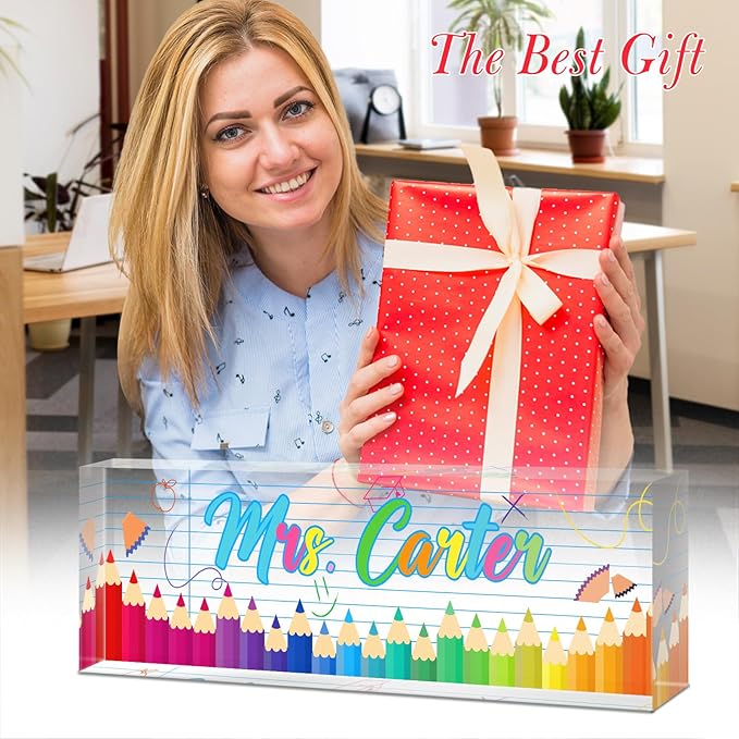 Teacher Office Name Plate for Desk Custom, Desk Name Plate Personalized, Teachers Office Desk Decor, Clear Acrylic Glass Block, Personalized Office Gifts for Teachers, Teacher Appreciation Gifts