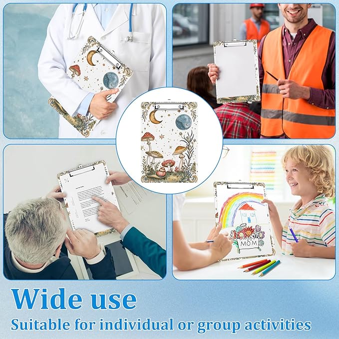Mushrooms Moon Clipboard Decorative Clip Board with Metal Clip A4 Standard Size 12.5" X 8.7" for Teacher Students Nurses Office