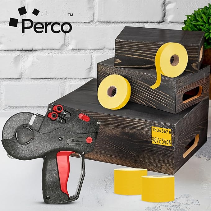 Perco Yellow Pricing Labels for Monarch 1136 Price Gun – 3 Sleeves, 24 Rolls Value Pack - 42,000 Price Marking Labels – with Ink Rolls Included