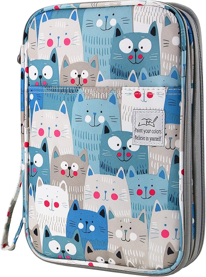 YOUSHARES 192 Slots Colored Pencil Case, Large Capacity Pencil Holder Pen Organizer Bag with Zipper for Prismacolor Watercolor Coloring Pencils, Gel Pens for Student & Artist (Big-Faced Cat)