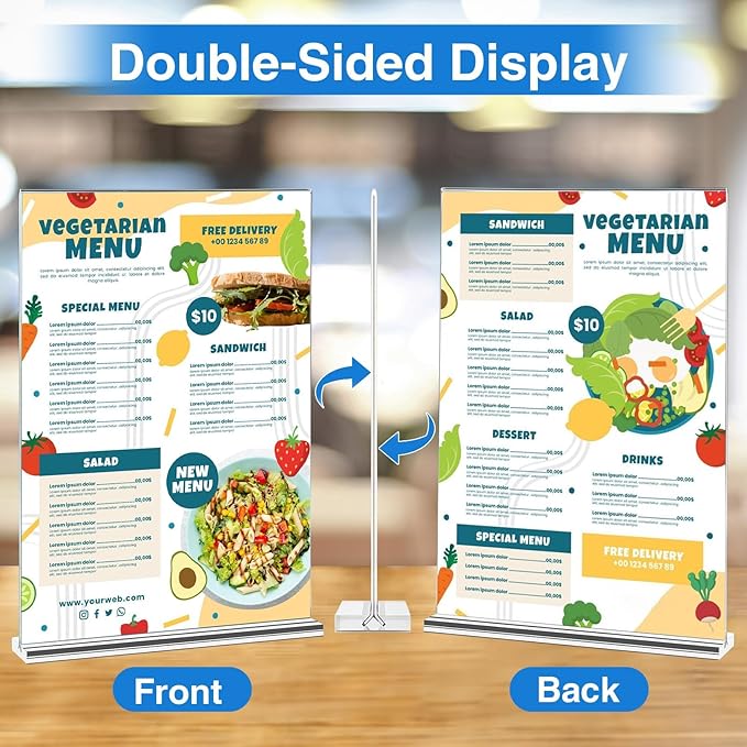 Daofary Acrylic Sign Holder 5 x 7 Inches 4 Pack, Double-Sided Stand up Table Top Paper Holder, Store Sign Holders, Plastic Sign Display for Restaurants, Hotels, Office
