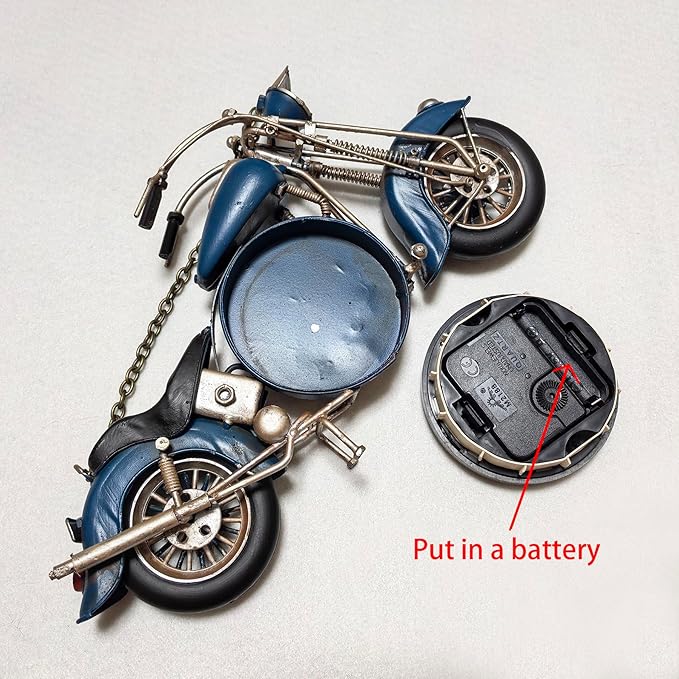 Berfutall-Metal Motorcycle Art Wall Decoration Desk Stand Clock, Battery Operated Creative Home Decoration Gift for Living Room Bedroom Office (B)