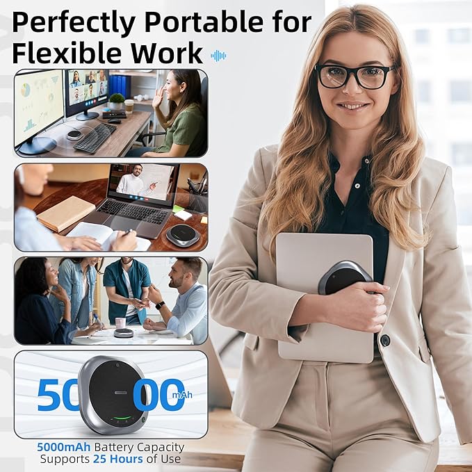 AISPEECH Bluetooth Conference Speakerphone M6 Conference Microphone with AI Noise Reduction AI Transcription Full-Duplex 360° Omnidirectional Voice Pickup USB Speaker for Teams Zoom Home Office, Black