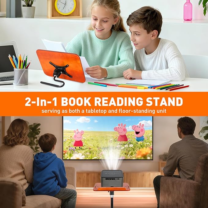 2-in-1 Floor Standing Book Stand, Foldable Book Holder for Reading with Page Clips, 19"–51" Height Adjustable, Sturdy Podium Stand for Reading, Bible, Laptop, Cookbooks, or Projector，Black