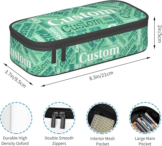 Custom Pencil Case with Name, Personalized Pen Bag Add Your Image Text, Large Storage Students Stationery Pen Box with Zipper Durable Pencil Box for Girls Boys Office School