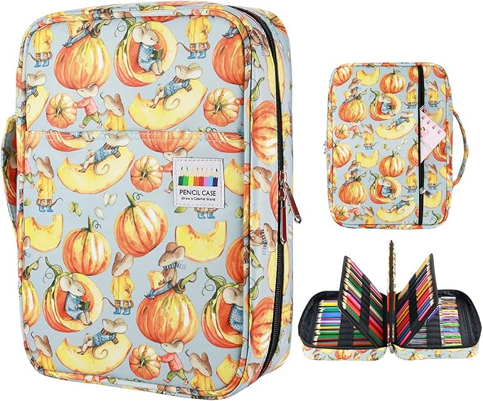 YOUSHARES Colored Pencil Case 220 Slots Pen Case Organizer With Handy Wrap & Zipper, Multilayer Holder for Prismacolor Colored Pencils & Gel Pen (Pumpkin)