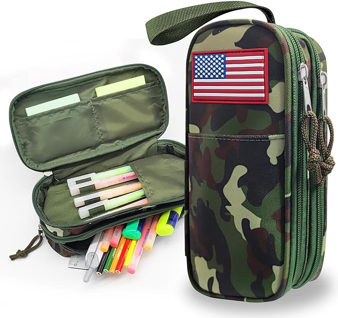 Tactica Pencil Case for Boys,Large Boys Pencil Pouch with Zipper Compartments, Big Capacity Pen Box Pen Bag Organizer for School College Office Kids Teen Boy Men Adult