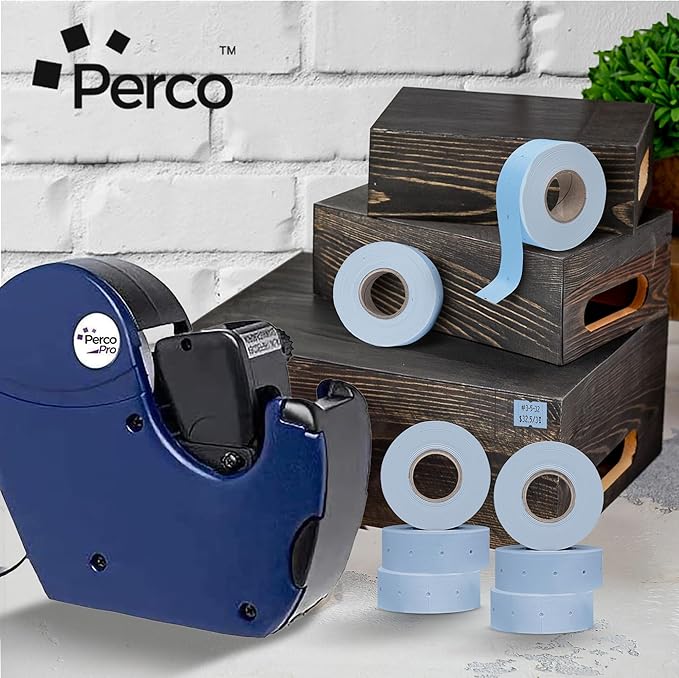 Perco 2 Line Blue Labels - 80 Rolls, 10 Sleeves, 80,000 Blank Price and Date Gun Labels for Perco 2 Line Price and Date Guns - Made in USA