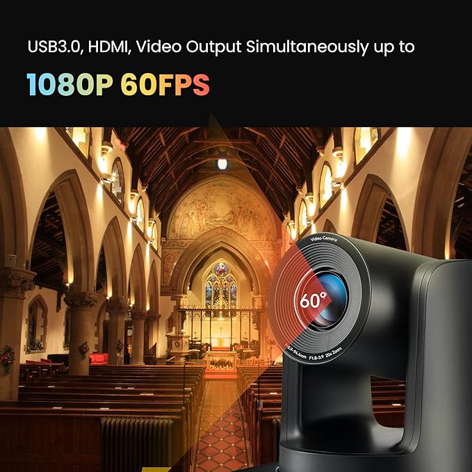 iuZee PTZ Camera 20X Optical Zoom Conference Room USB3.0 HDMI 1080P 60FPS Wide Angle for Video Conference Meeting Church Live Streaming Education Works with Zoom Webex OBS YouTube