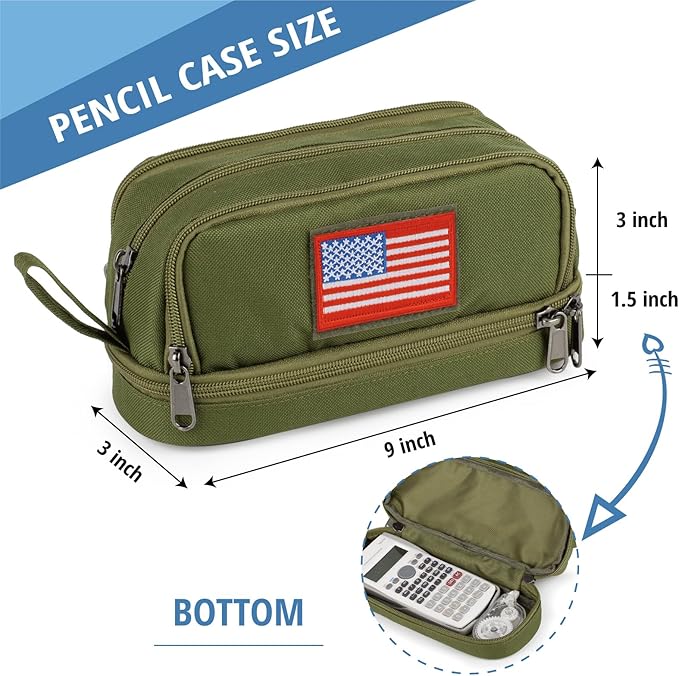 ATRIPACK Tactical 4 Compartments Pencil Case for Boys,Big Canvas Pen Pouch Bag, Large Capacity Pen Box, Tool Bag for Middle School College Office Organizer for Kids Men Women Adult Teens