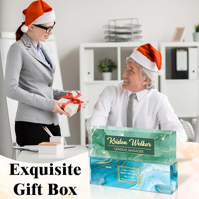 Ship Next Day-Custom Name Plate for Desk, Desk Name Plate Personalized, Acrylic Office Desk Accessories, Appreciation Gifts for Coworkers Employee Teachers Boss Women Men (Green Coast)