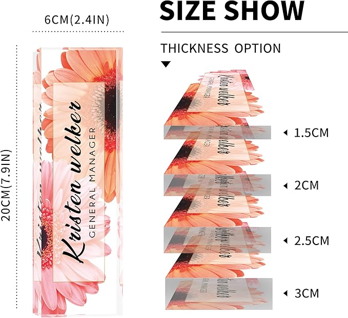 Desk Name Plate Personalized, Custom Name Plates for Desks, Office Desk Decor, Sunflowers Clear Acrylic Glass Block, Personalized Office Gifts for Women Men Boss Teachers Coworkers Appreciation Gifts
