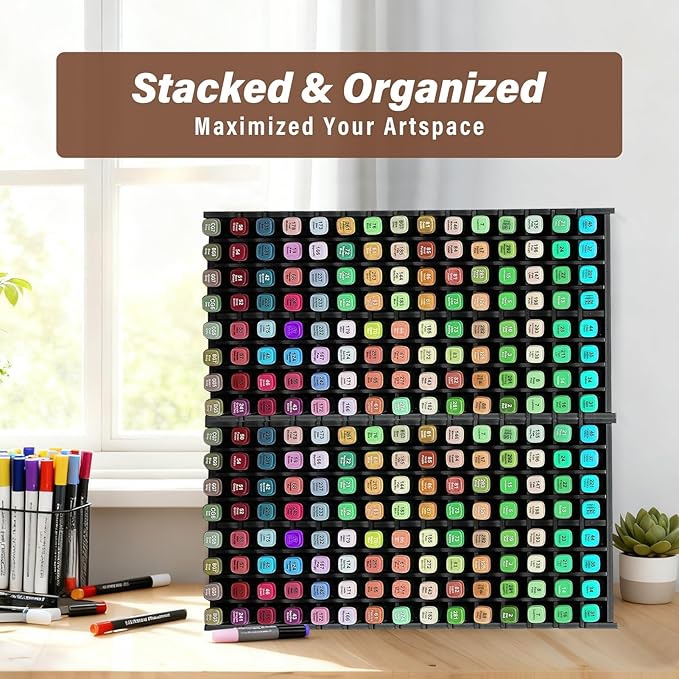 Marker Organizer,120-Slots Marker Holder with Adjustable Divider, Desk Marker Storage Organizer for Pens Colored Pencils Art Brushes Home Office Art Room and Classroom