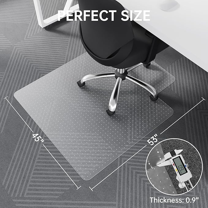 HOMEK Office Chair Mat for Carpet, 45" x 53" Transparent Desk Chair Mat for Low Pile Carpeted Floor, Easy Glide Carpet Floor Protector Mat for Home and Office